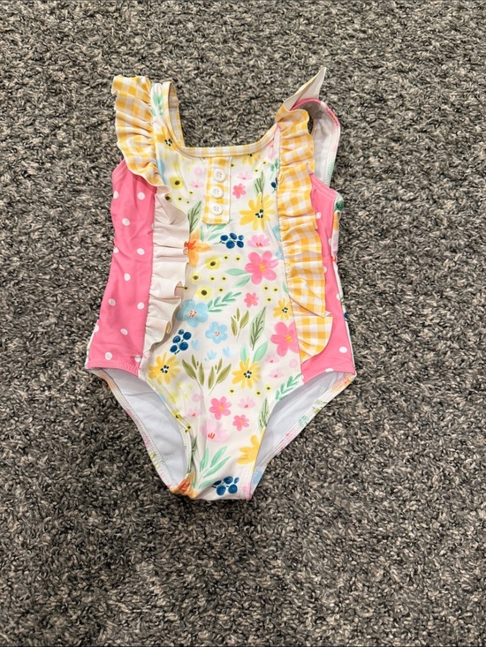 Girls Floral & Pink Ruffle One-Piece Swimsuit